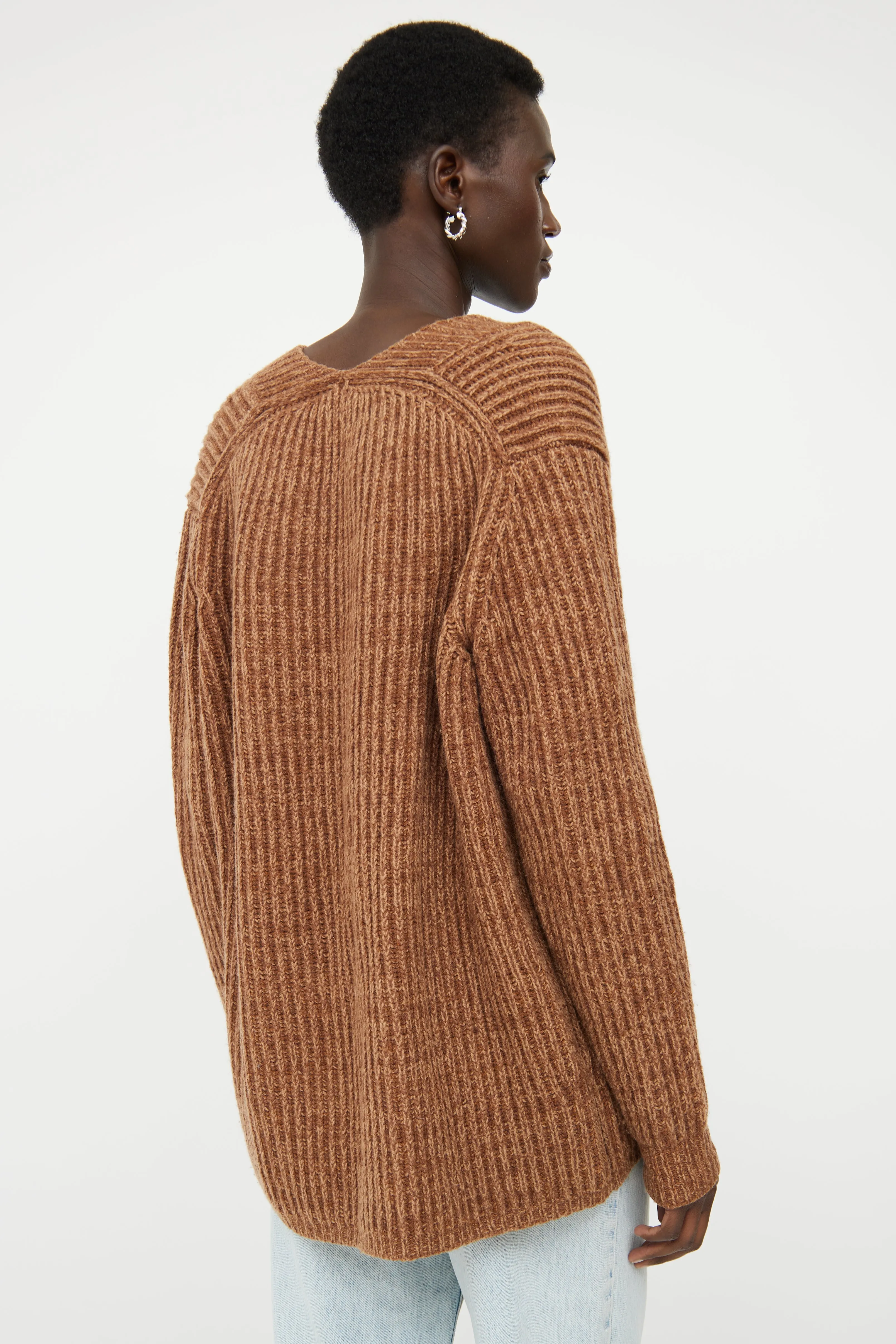 Brown Ribbed Wool Sweater