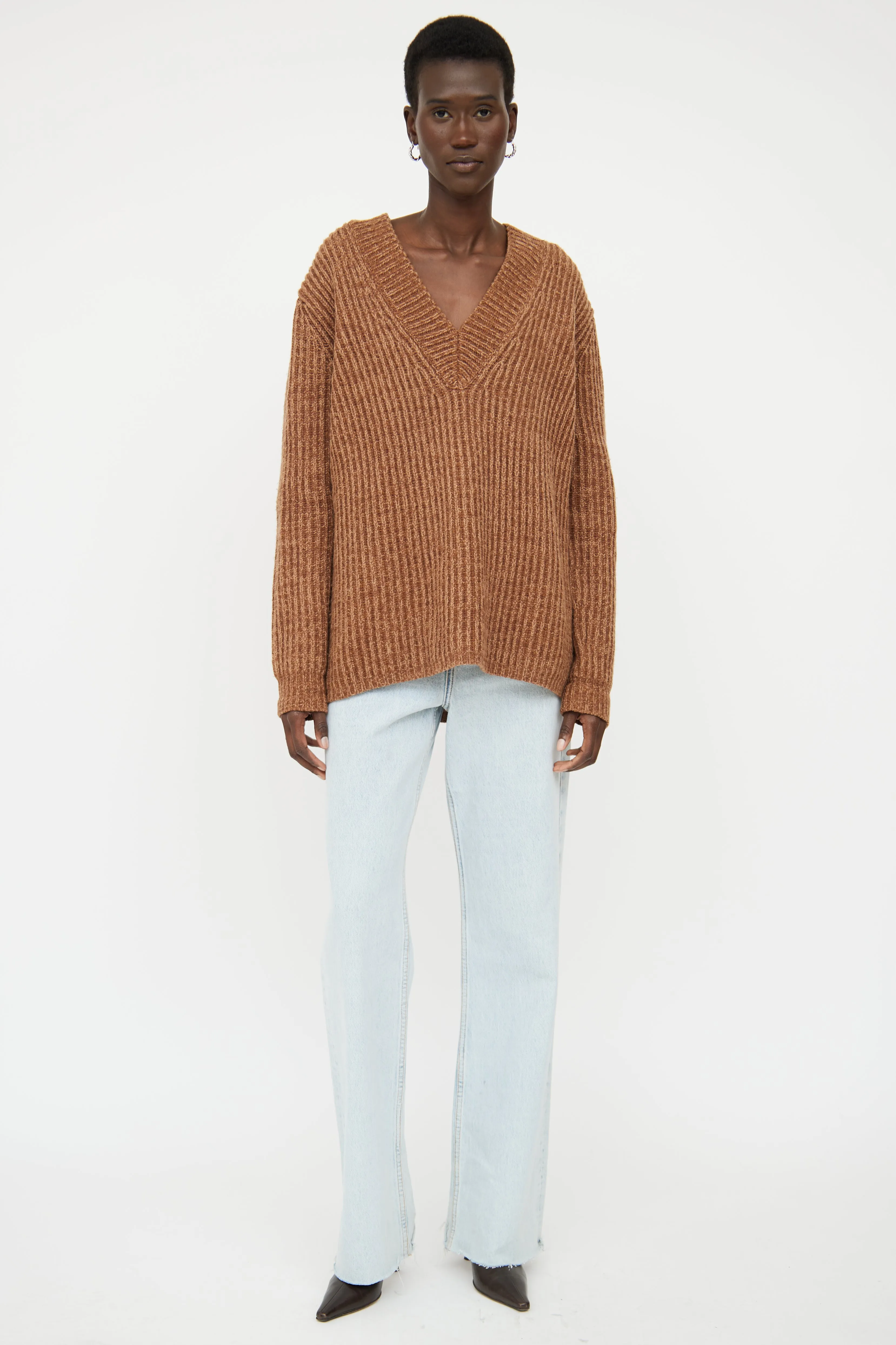 Brown Ribbed Wool Sweater