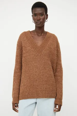 Brown Ribbed Wool Sweater