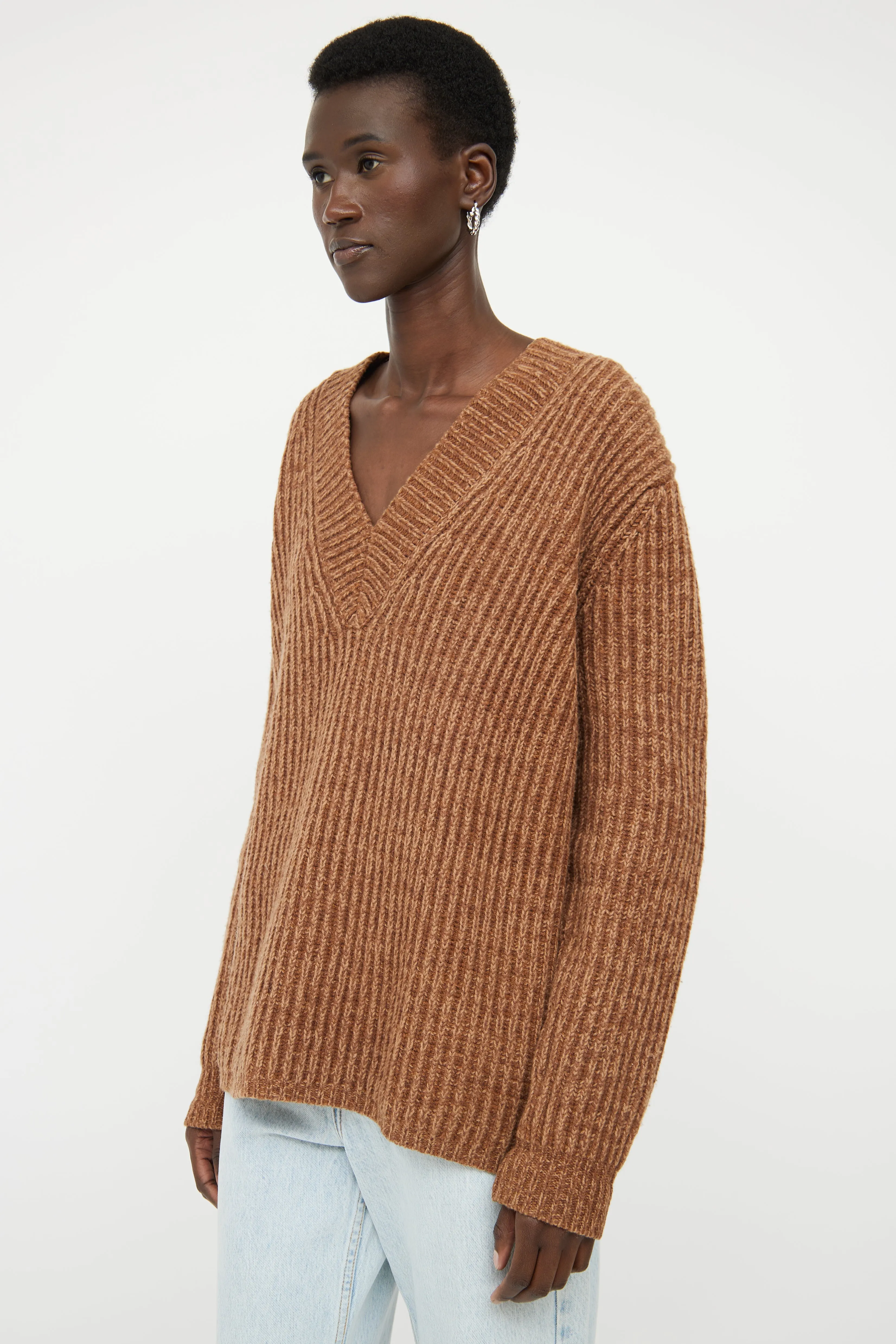 Brown Ribbed Wool Sweater