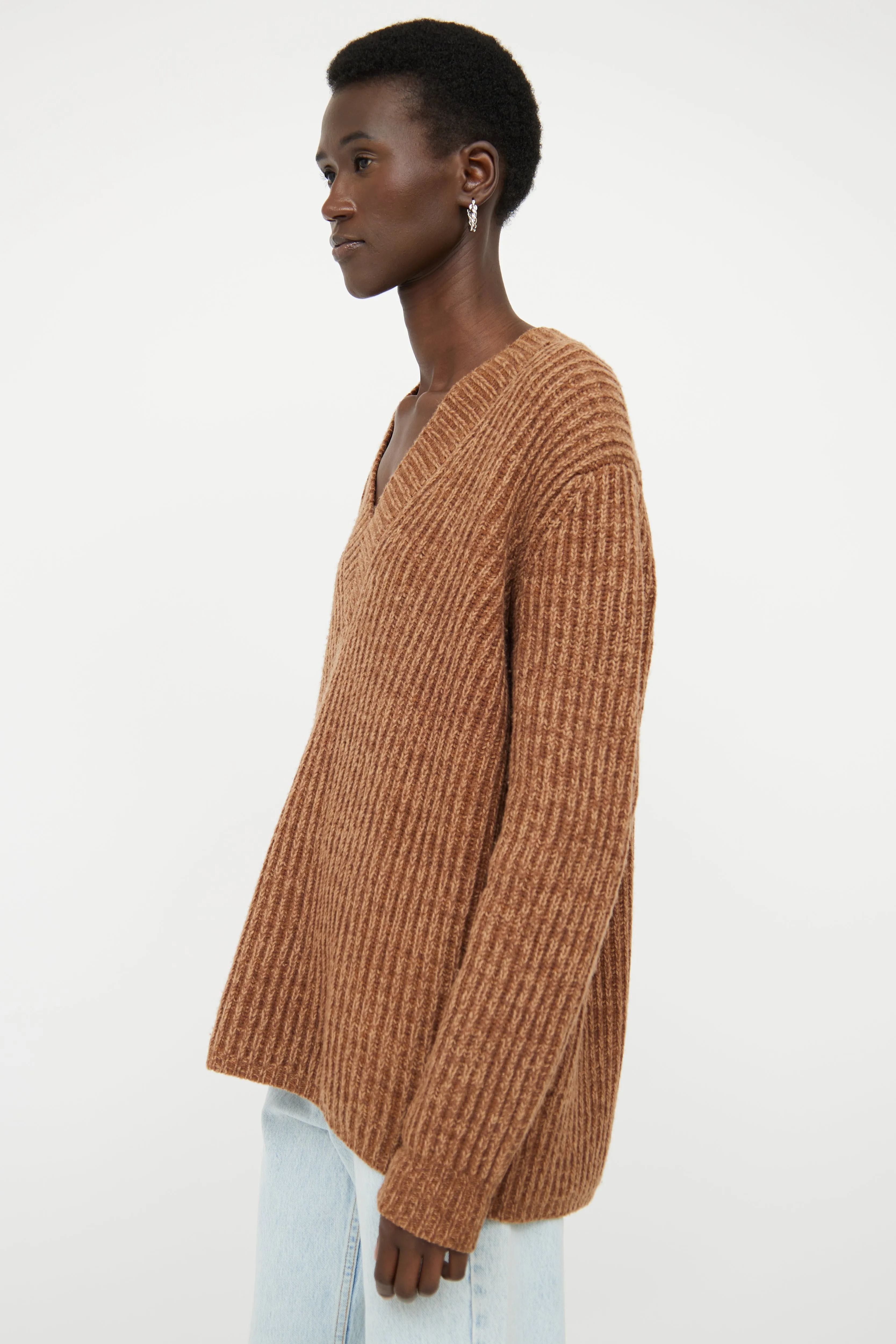 Brown Ribbed Wool Sweater