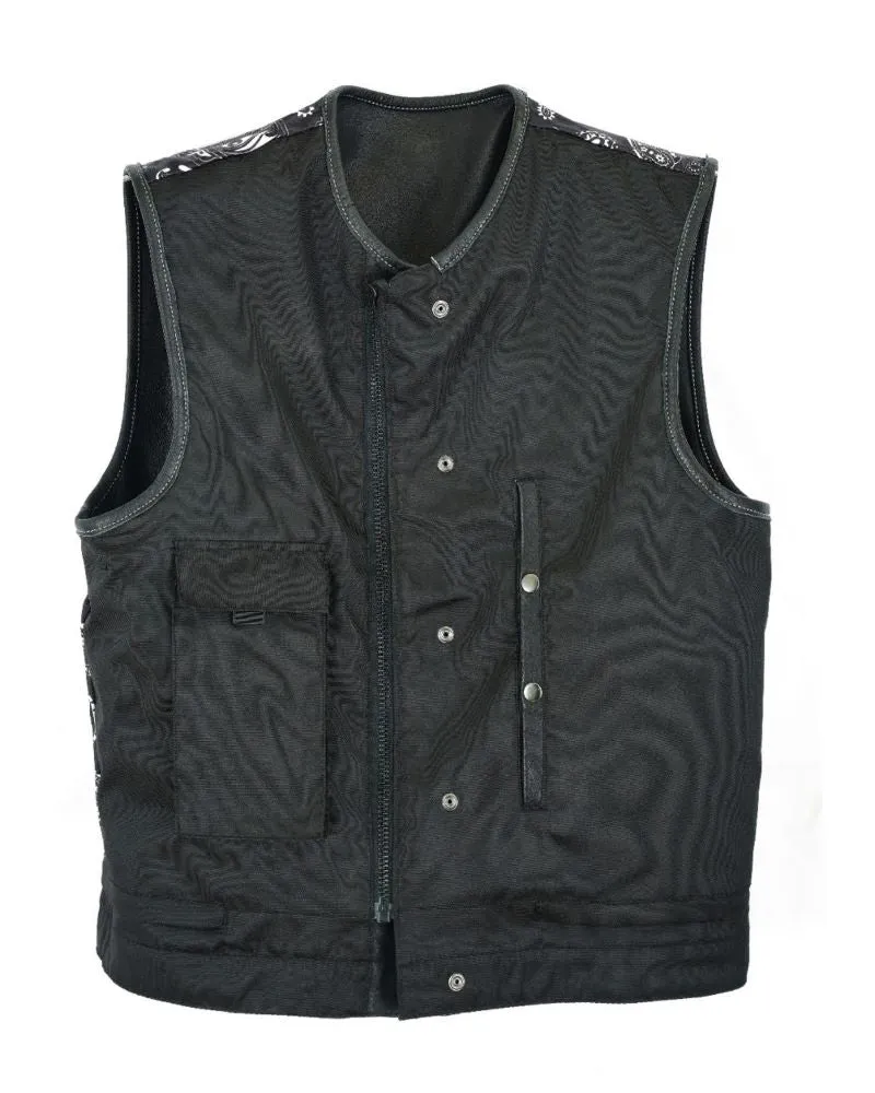Mens Club Vest® Black Paisley Liner, White Thread Front Zipper Conceal Gun Pockets