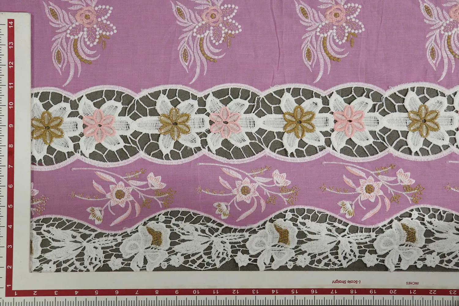 Multicolor Traditional Embroidered Cotton Lace Fabric