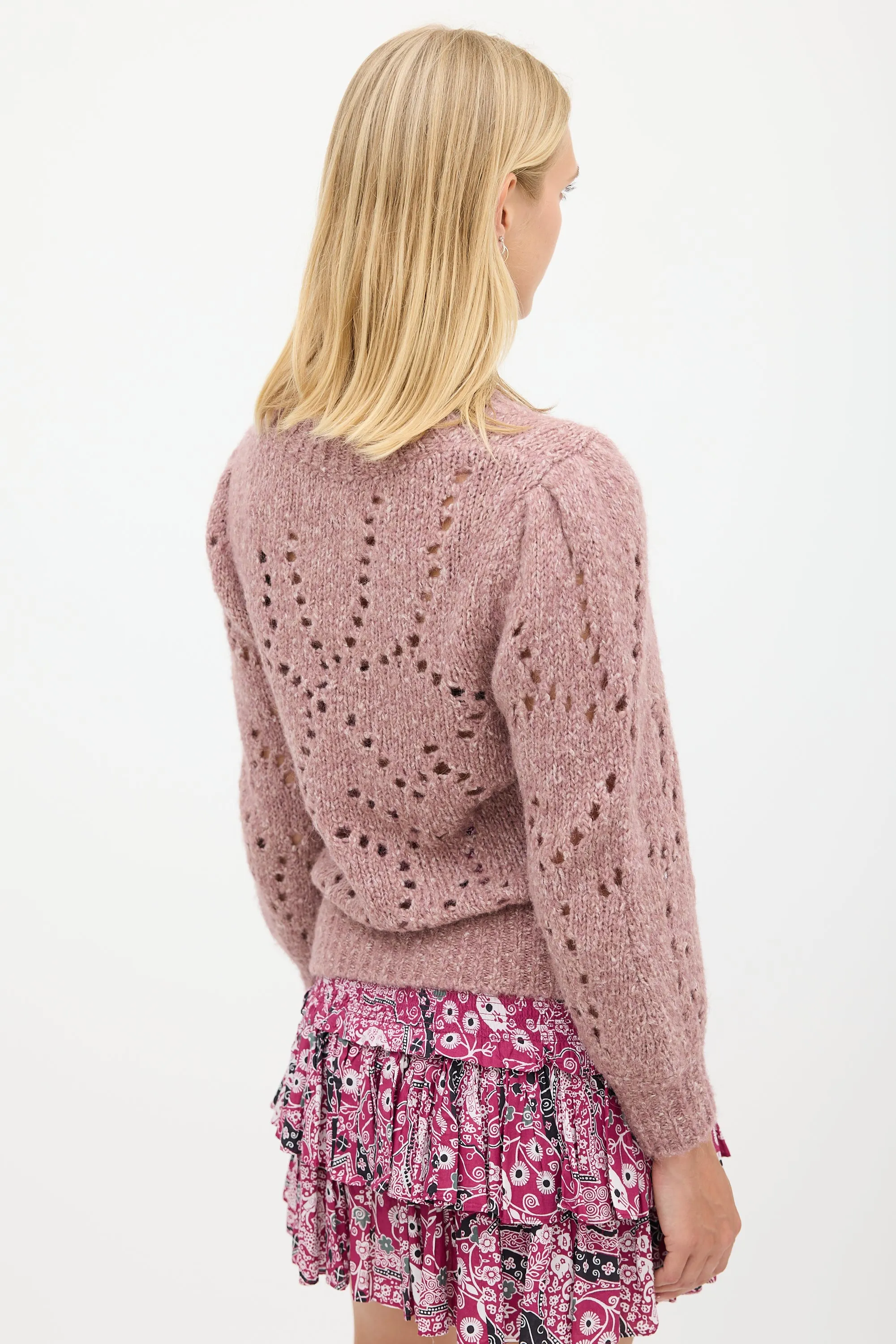 Pink Wool Eyelet Knit Sweater