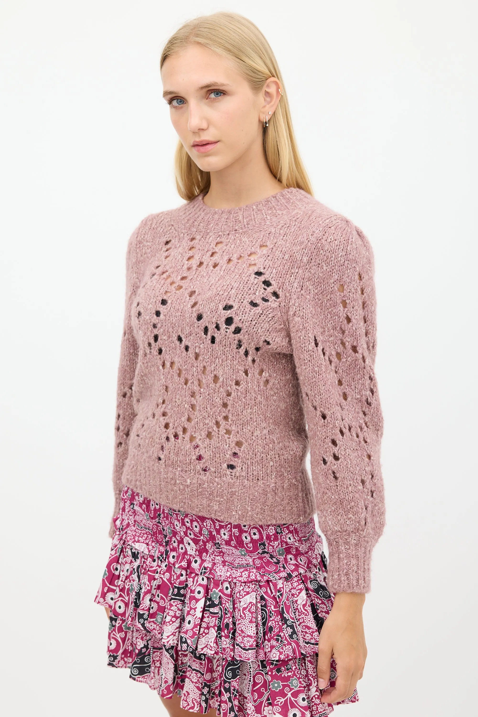 Pink Wool Eyelet Knit Sweater