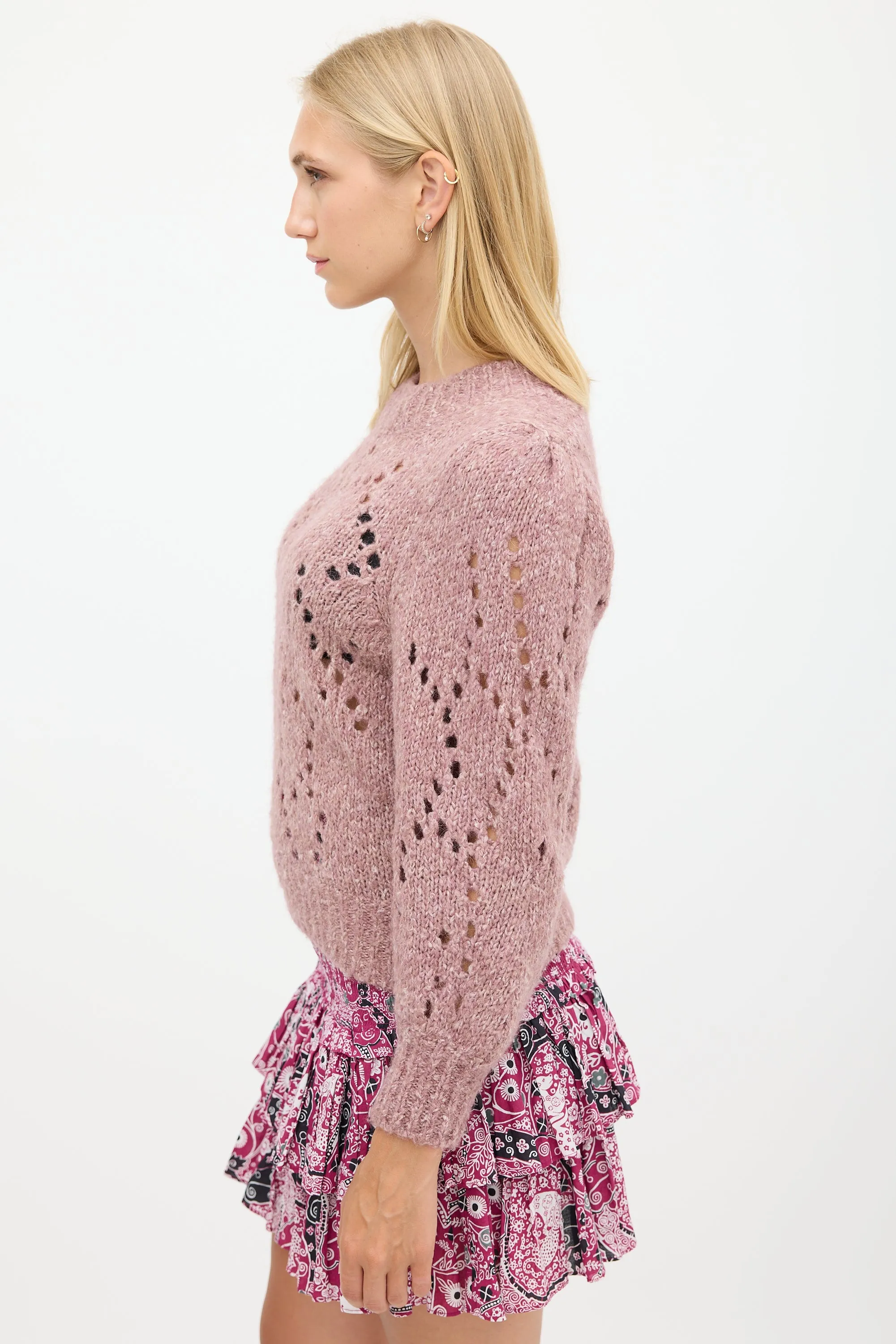 Pink Wool Eyelet Knit Sweater