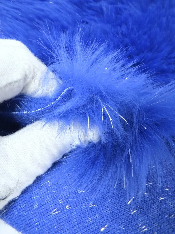 Tinsel Tip Short Shag Faux Fur / Turquoise  Silver / Sold By The Yard